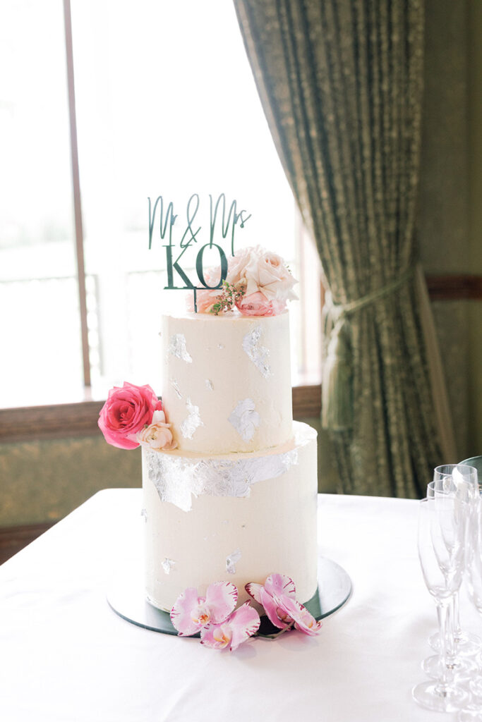 a final shot of a beautiful floral wedding cake